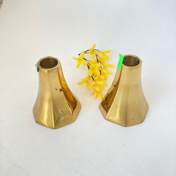 MCM Taper Candlestick Holders of Heavy Polished Brass Minimalistic Danish Design - Picture 11 of 16